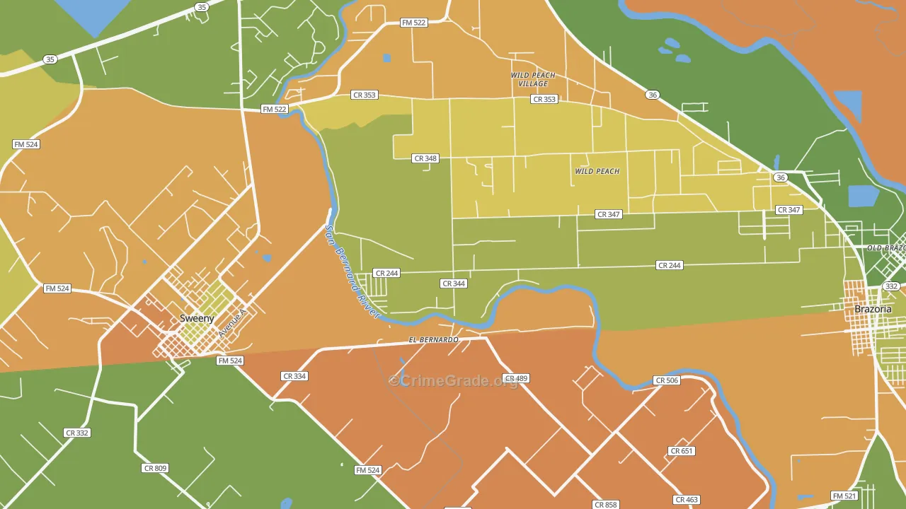 Wild Peach Village, TX Map of Murder Rates