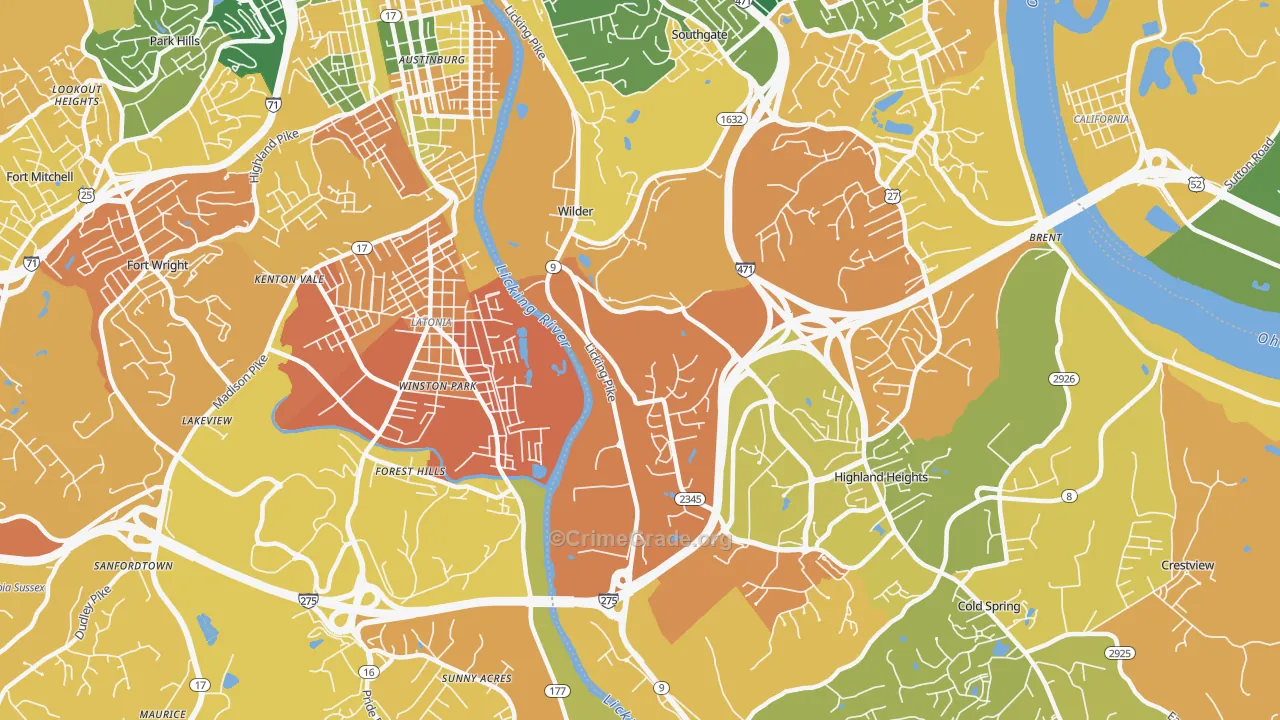Wilder, KY Map of Murder Rates
