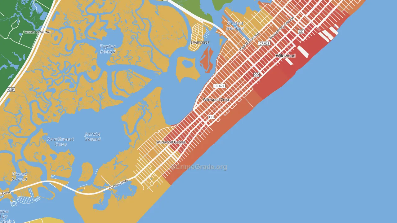 Wildwood Crest, NJ Map of Murder Rates