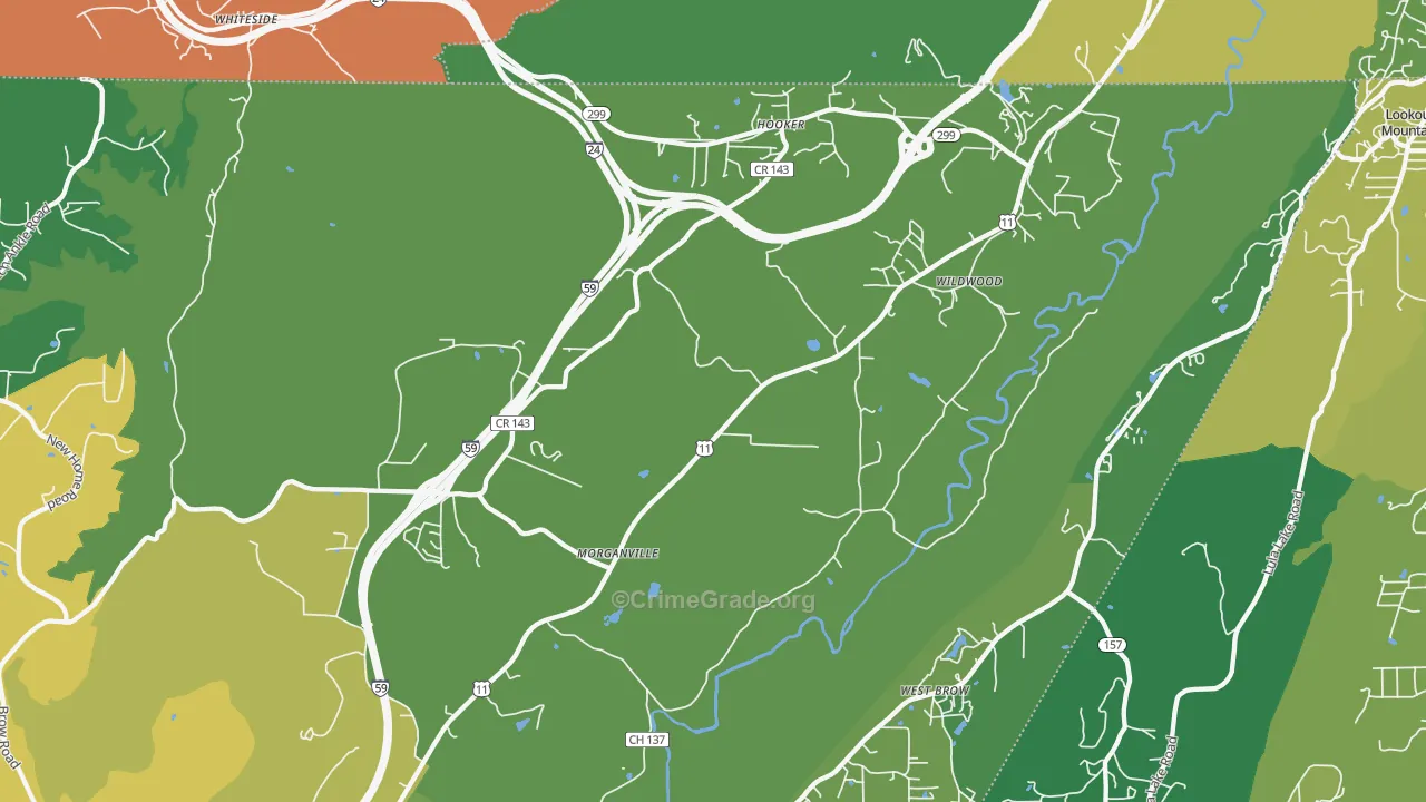 Wildwood, GA Map of Murder Rates