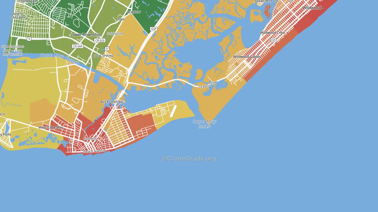 Wildwood Gables, NJ Map of Murder Rates