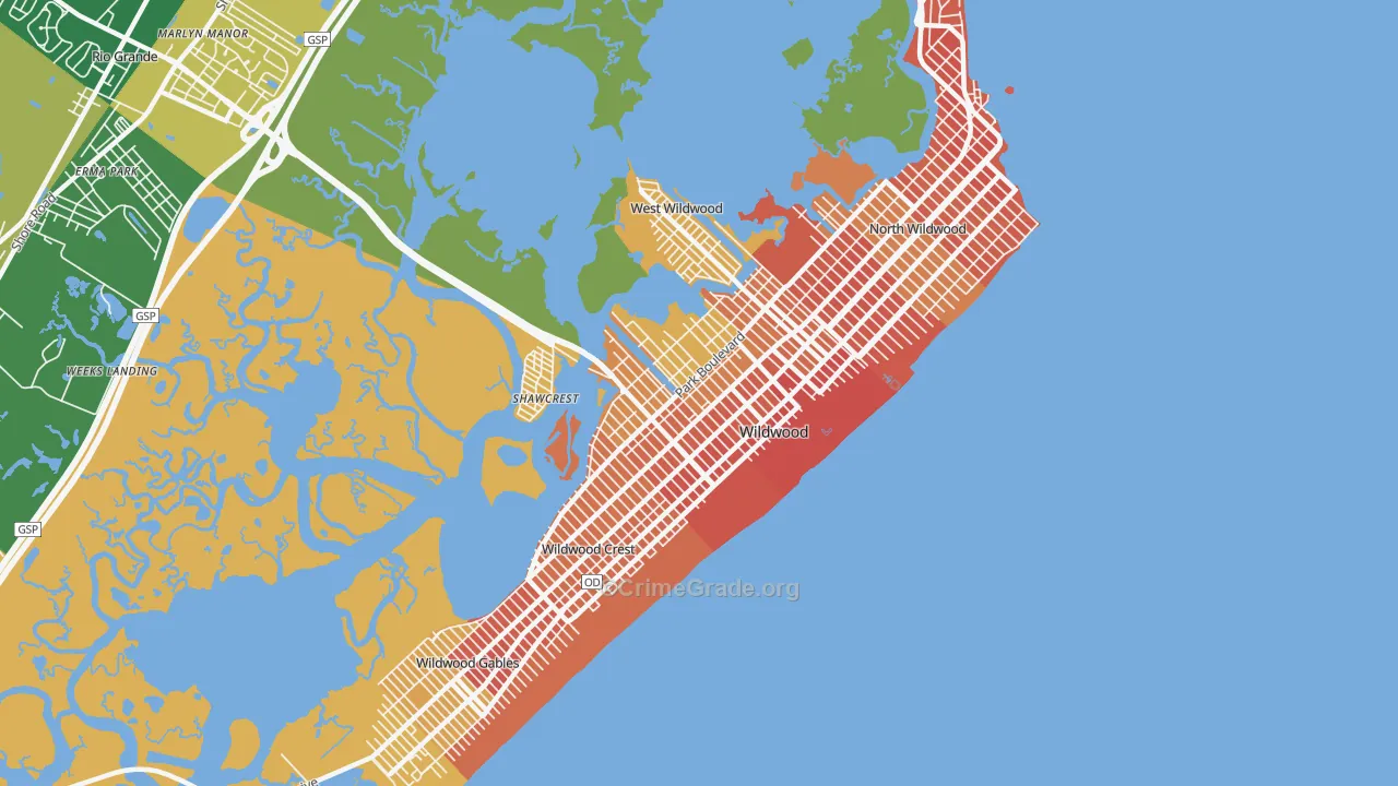 Wildwood, NJ Map of Murder Rates
