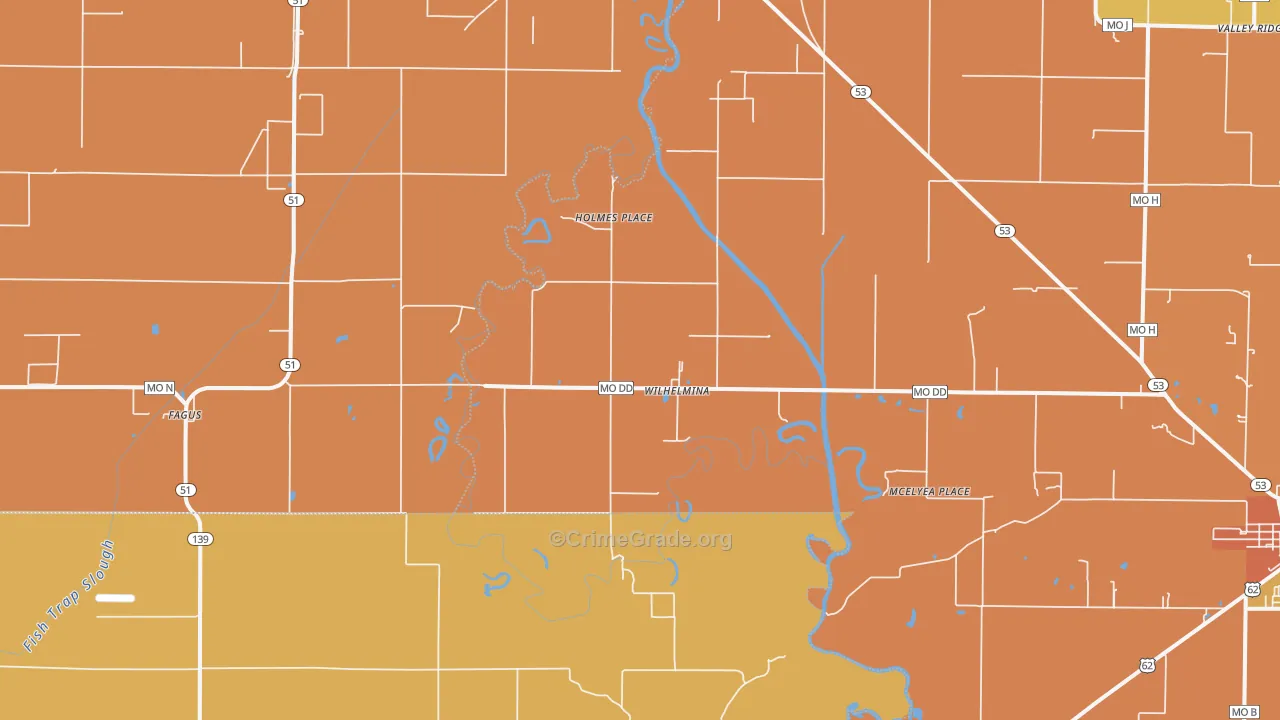 Wilhelmina, MO Map of Murder Rates