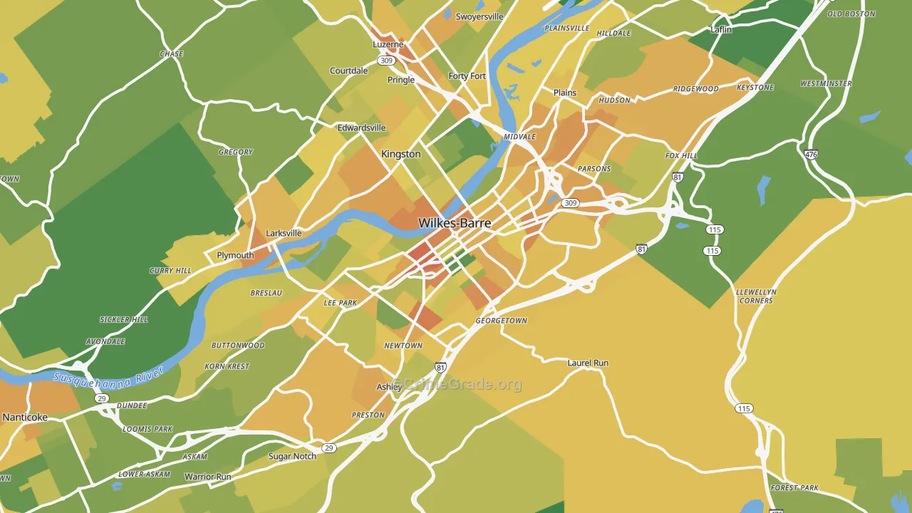 Wilkes-Barre, PA Map of Murder Rates