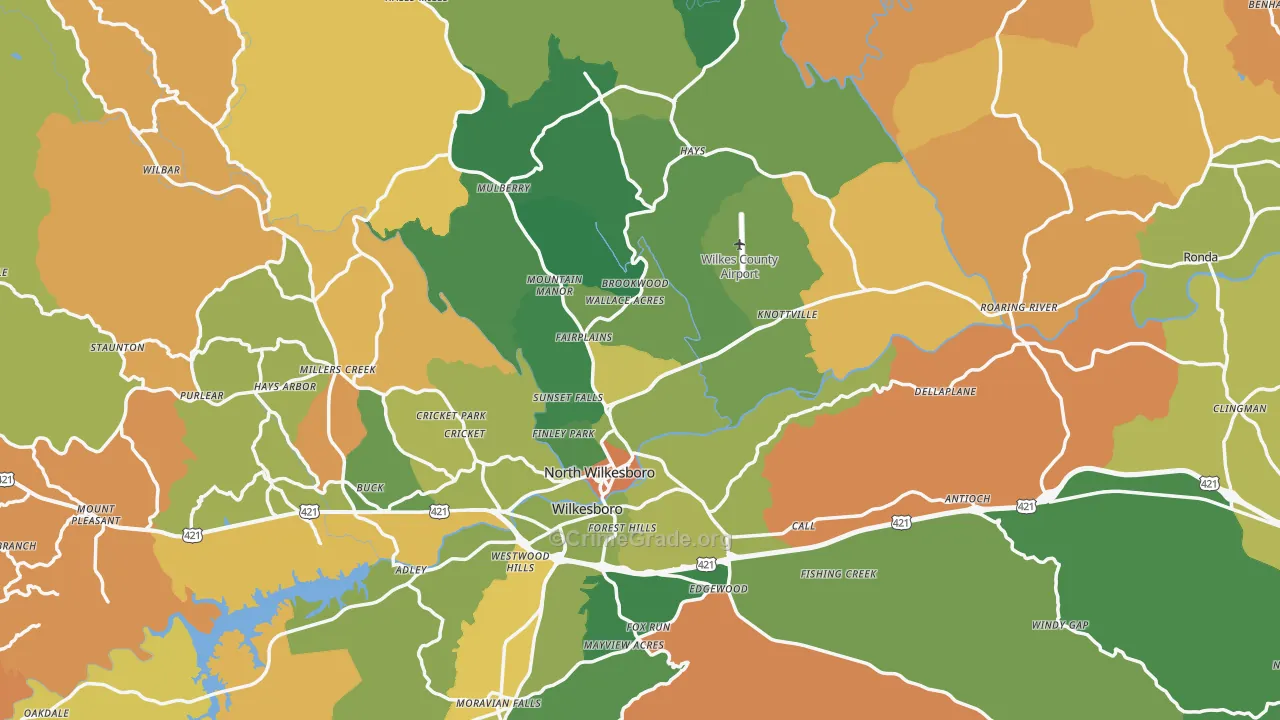 Wilkes County, NC Map of Murder Rates