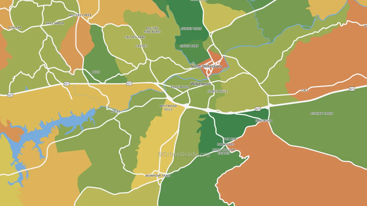 Wilkesboro, NC Map of Murder Rates