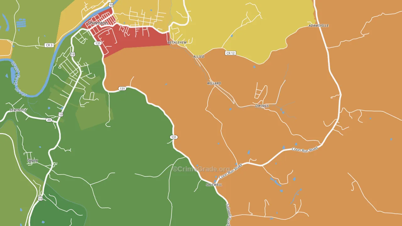 Willard, WV Map of Murder Rates