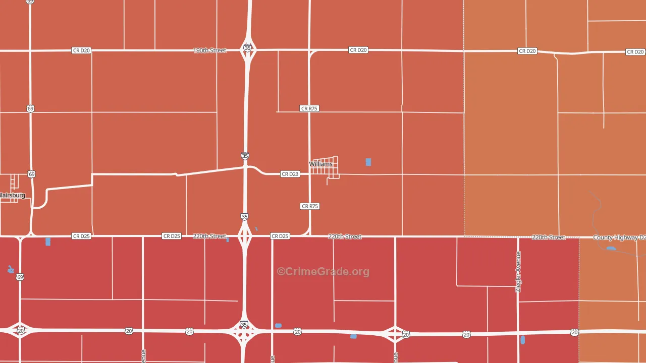 Williams, IA Map of Murder Rates
