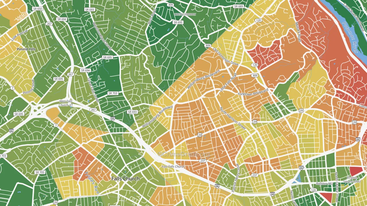 Williamsburg, Arlington, VA Map of Murder Rates