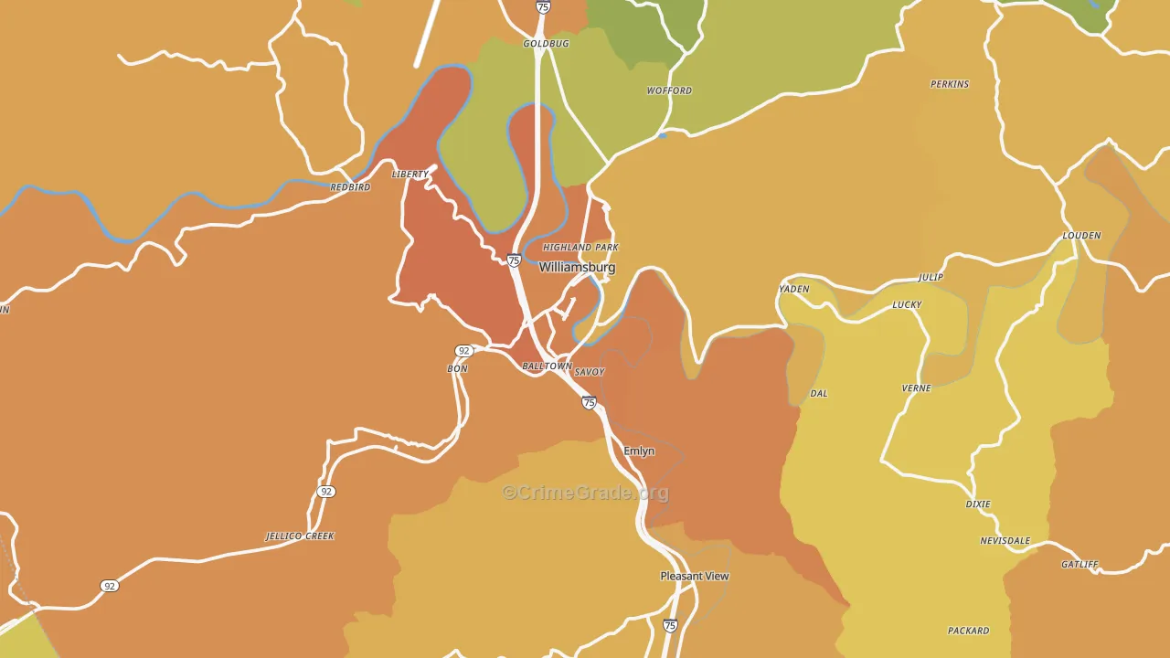 Williamsburg, KY Map of Murder Rates
