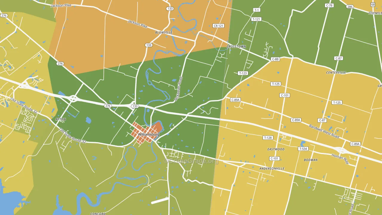 Williamsburg, OH Map of Murder Rates