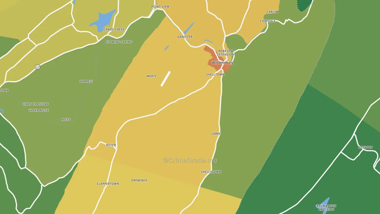 Williamsburg, PA Map of Murder Rates