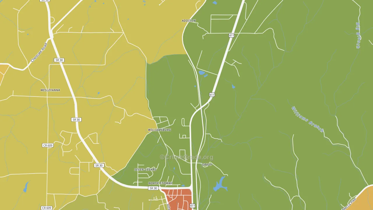 Williamsburg, TN Map of Murder Rates