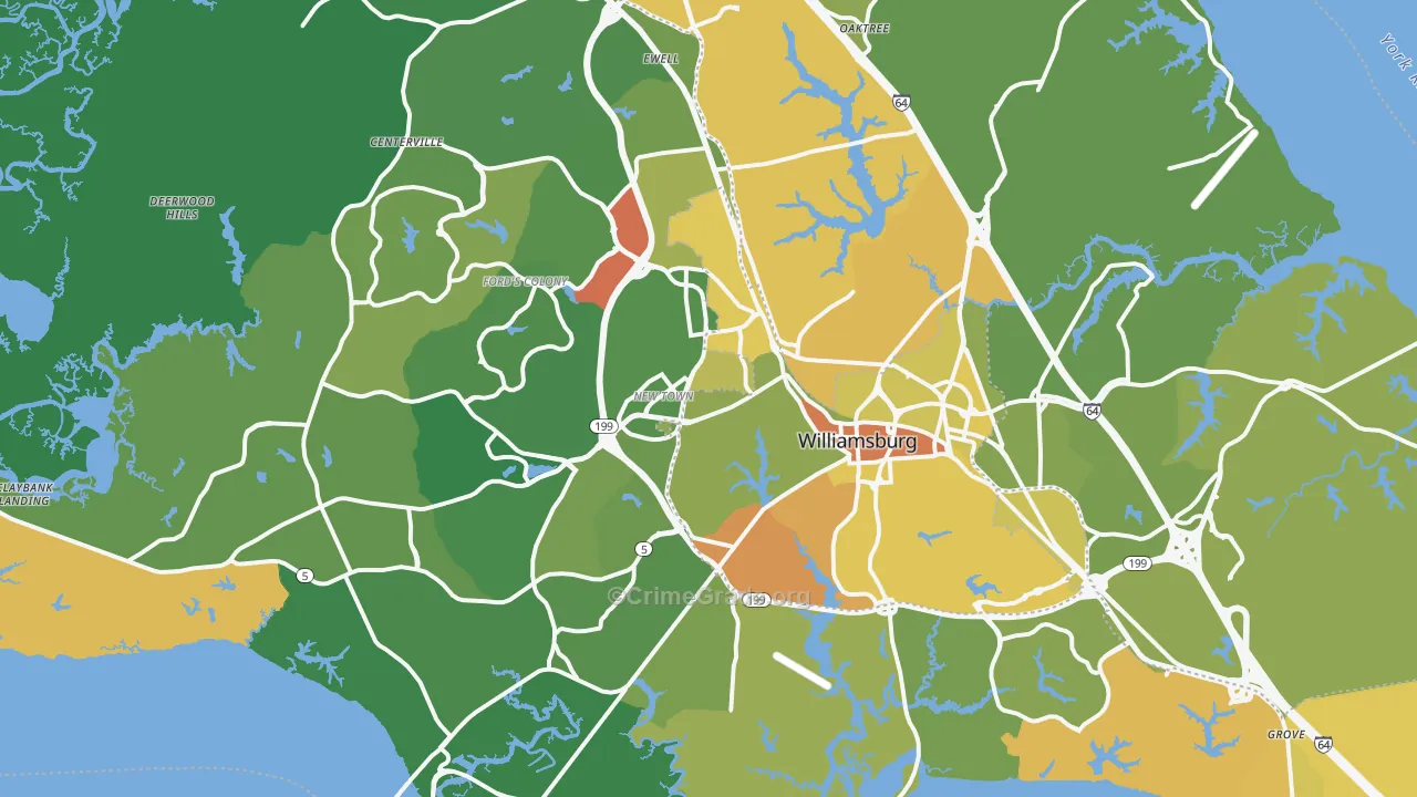 Williamsburg, VA Map of Murder Rates