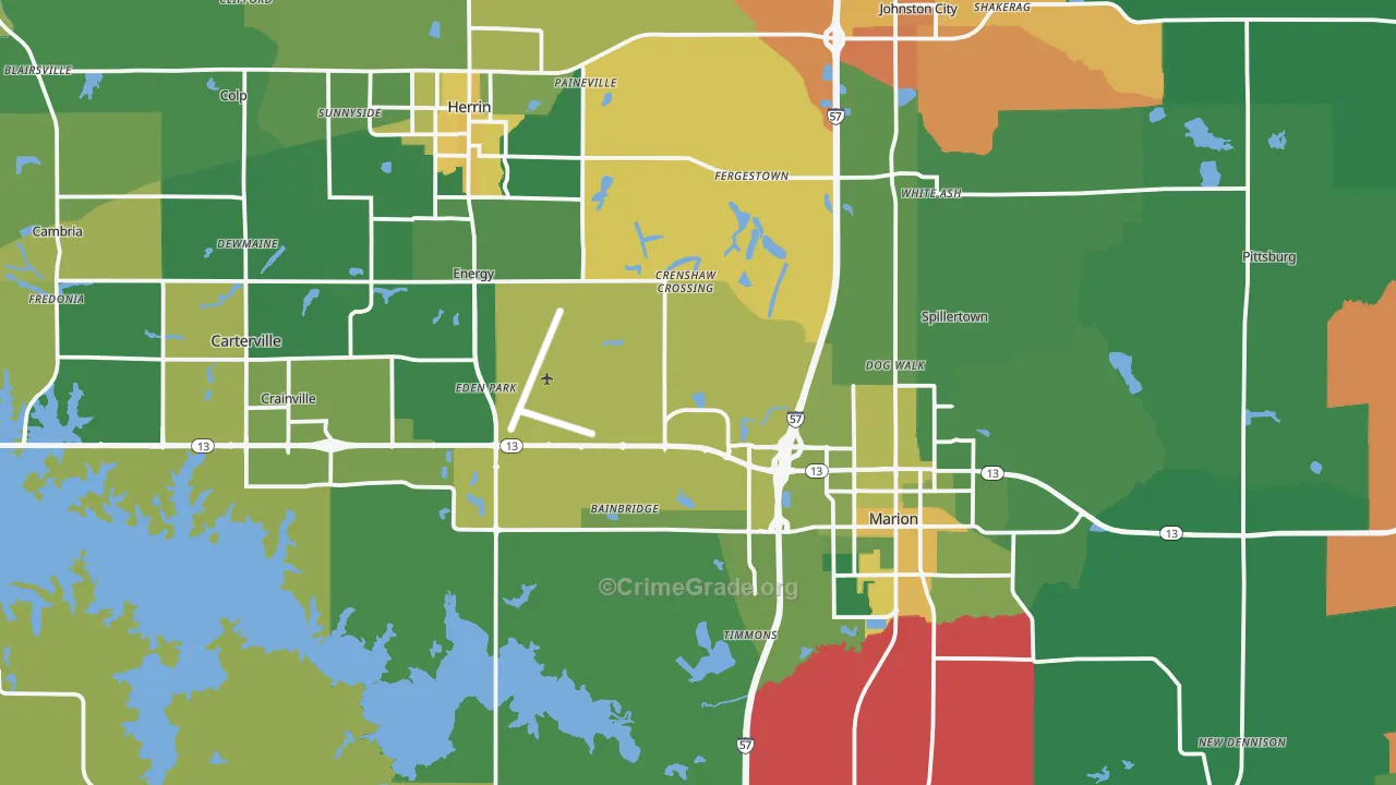 Williamson County, IL Map of Murder Rates