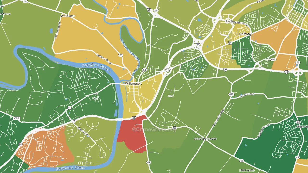 Williamsport, MD Map of Murder Rates