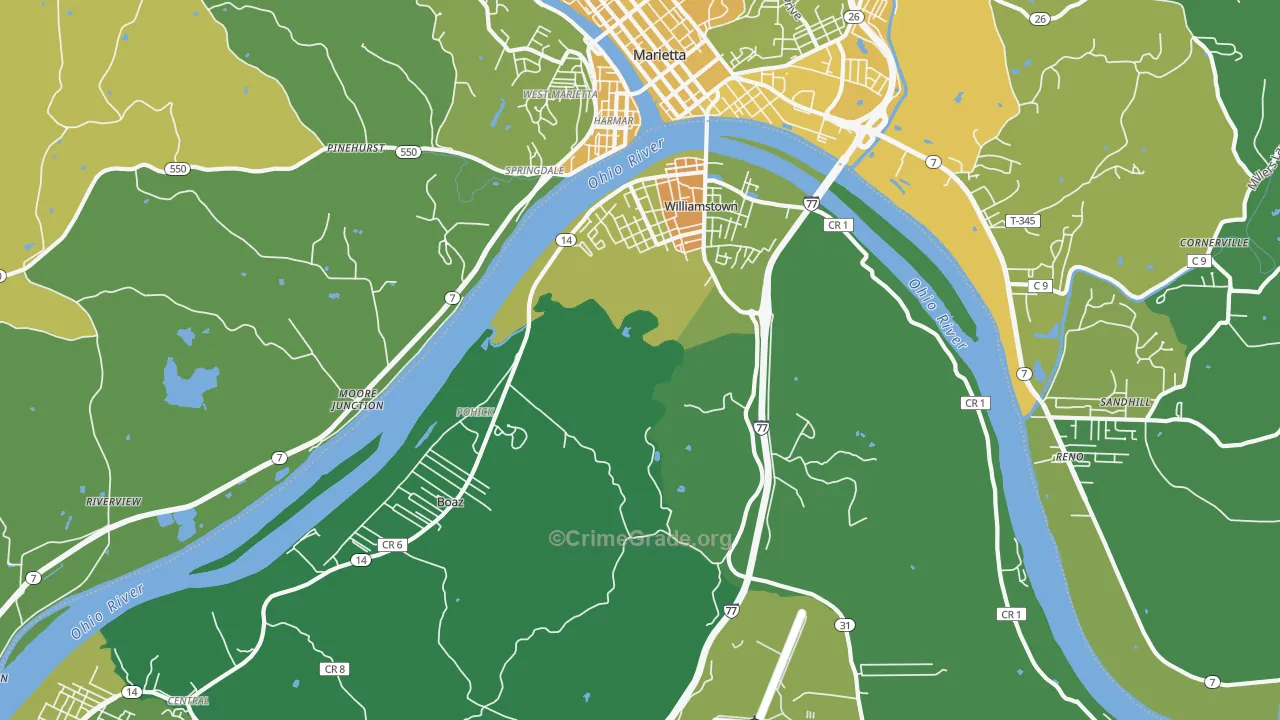 Williamstown, WV Map of Murder Rates