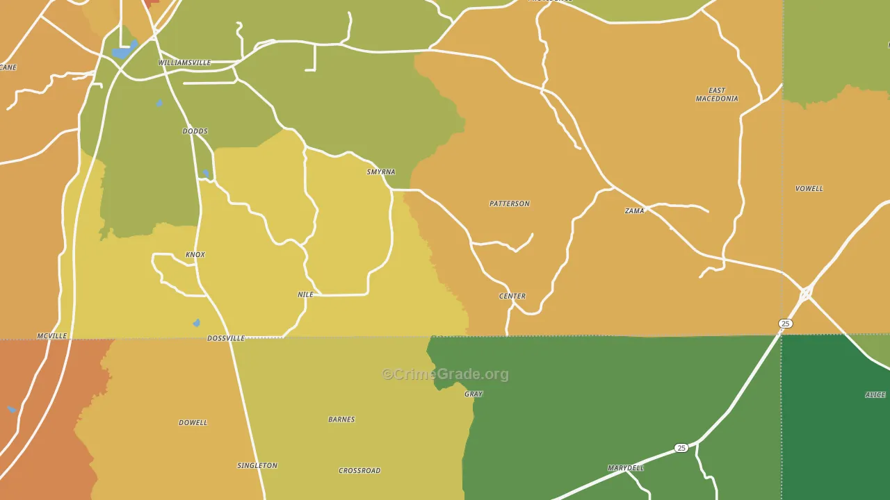 Williamsville, MS Map of Murder Rates