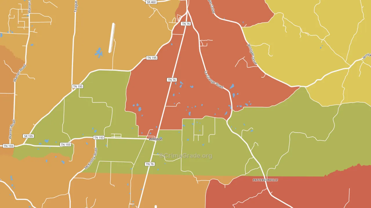 Williston, TN Map of Murder Rates