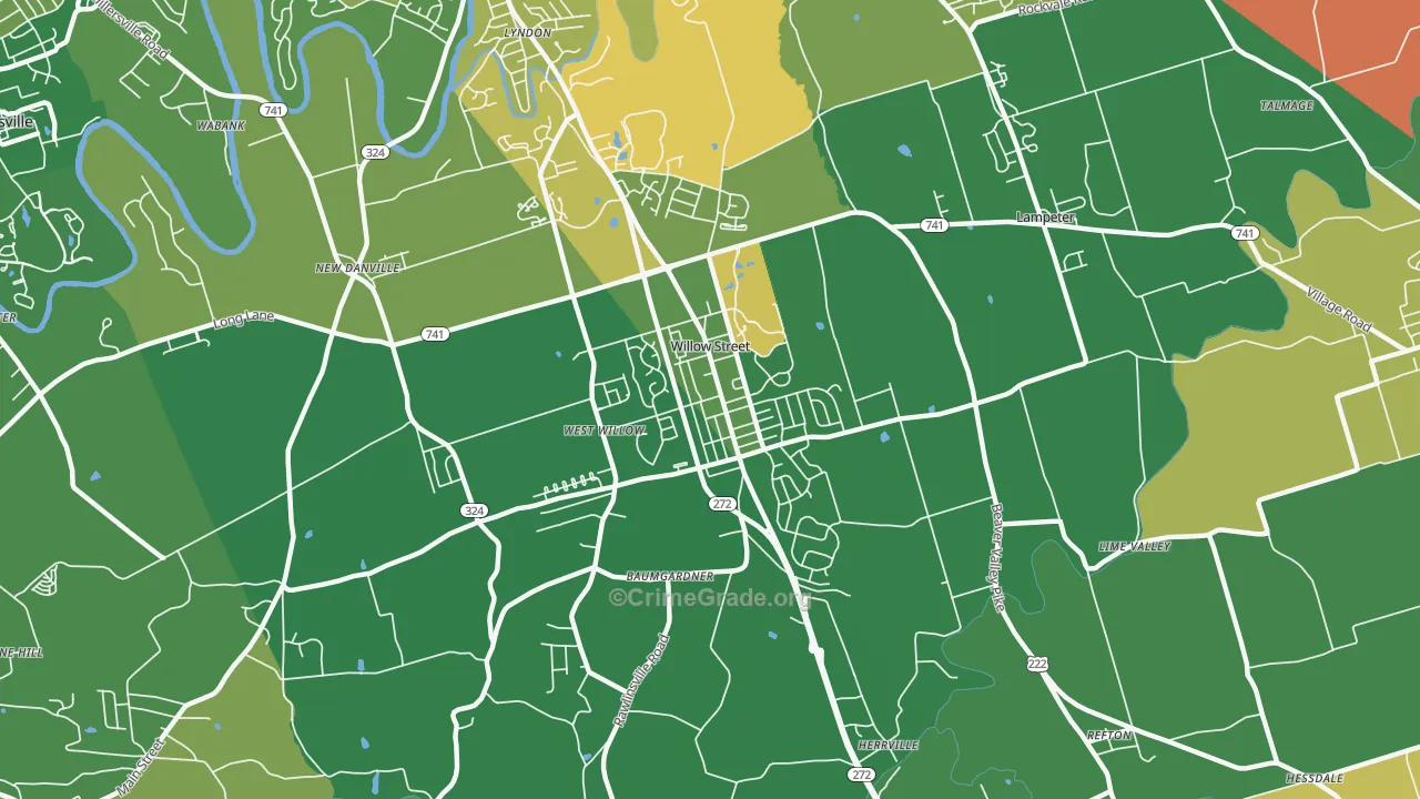 Willow Street, PA Map of Murder Rates