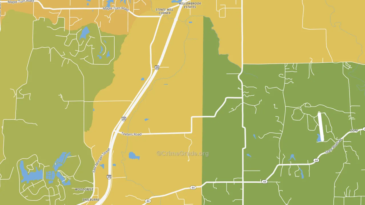 Willowbrook Estates, IN Map of Murder Rates