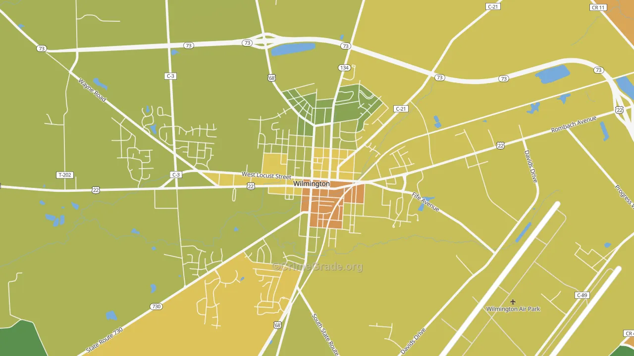 Wilmington Historic District, Wilmington, OH Map of Murder Rates