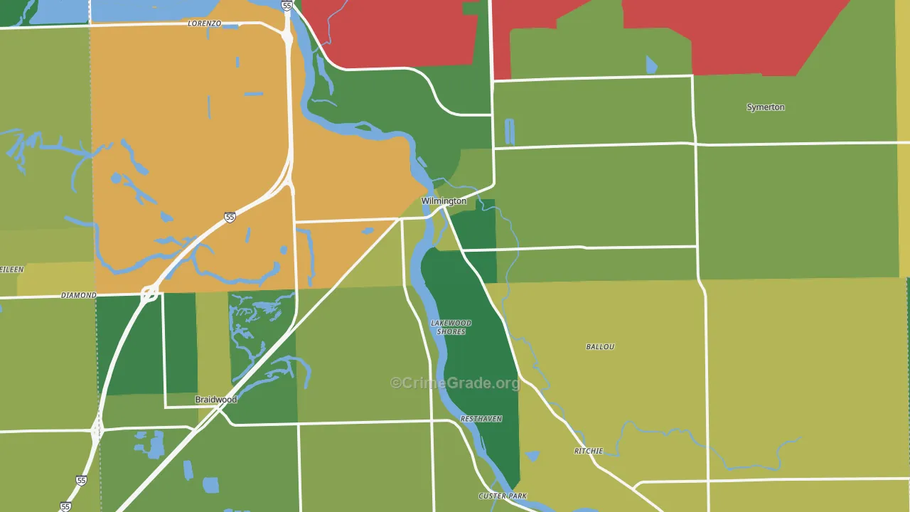 Wilmington, IL Map of Murder Rates