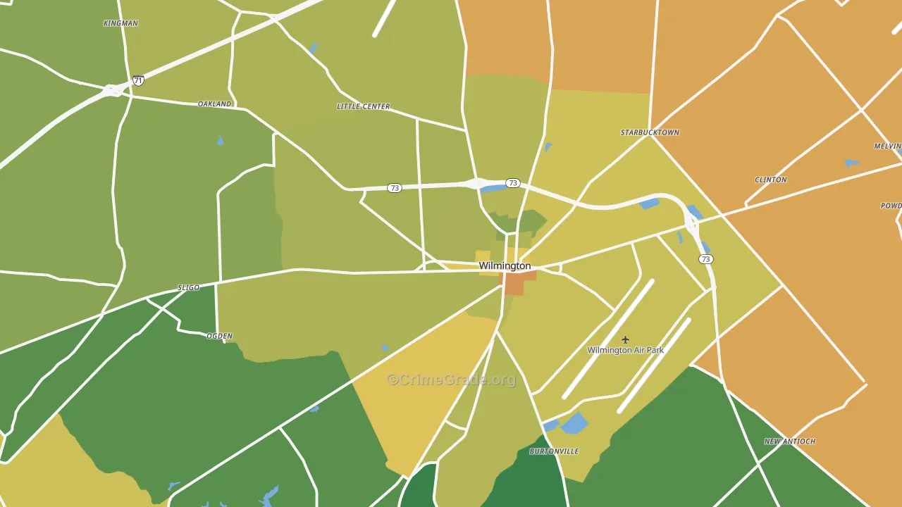 Wilmington, OH Map of Murder Rates