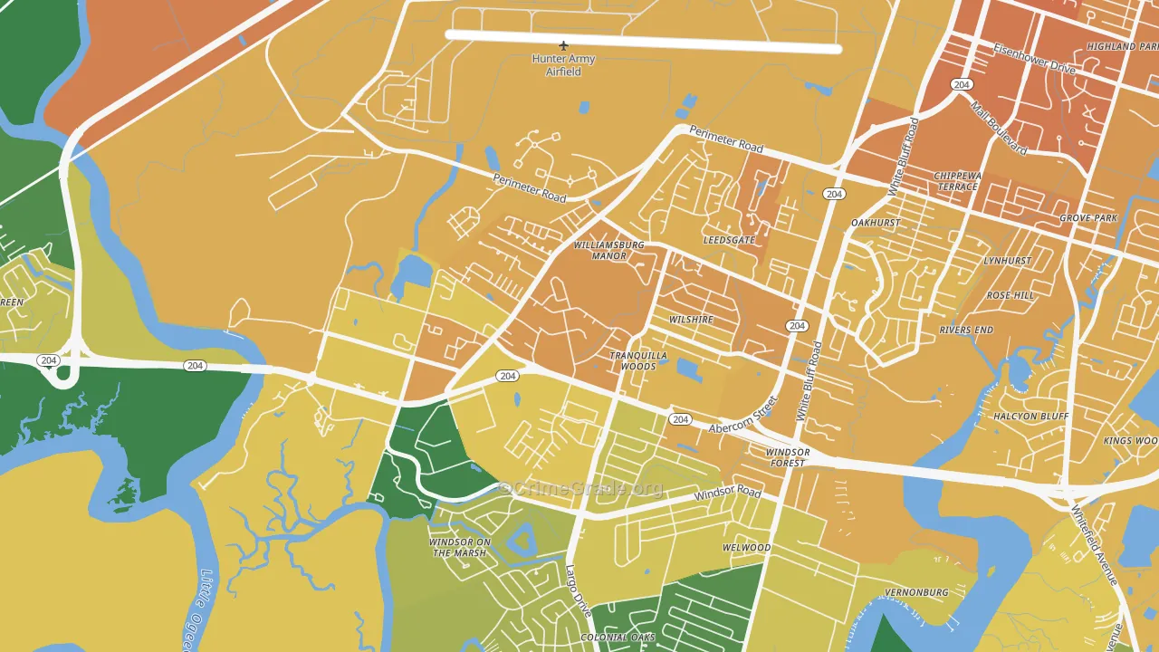 Wilshire Estates-Savannah Mall, Savannah, GA Map of Murder Rates