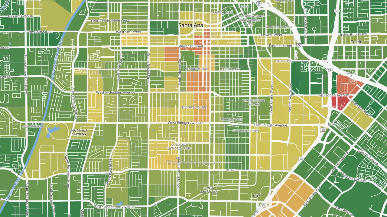 Wilshire Square, Santa Ana, CA Map of Murder Rates