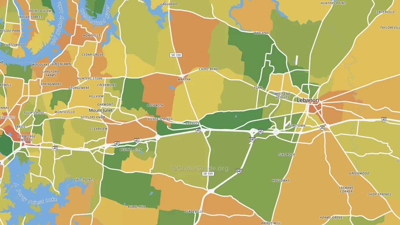 Wilson County, TN Map of Murder Rates