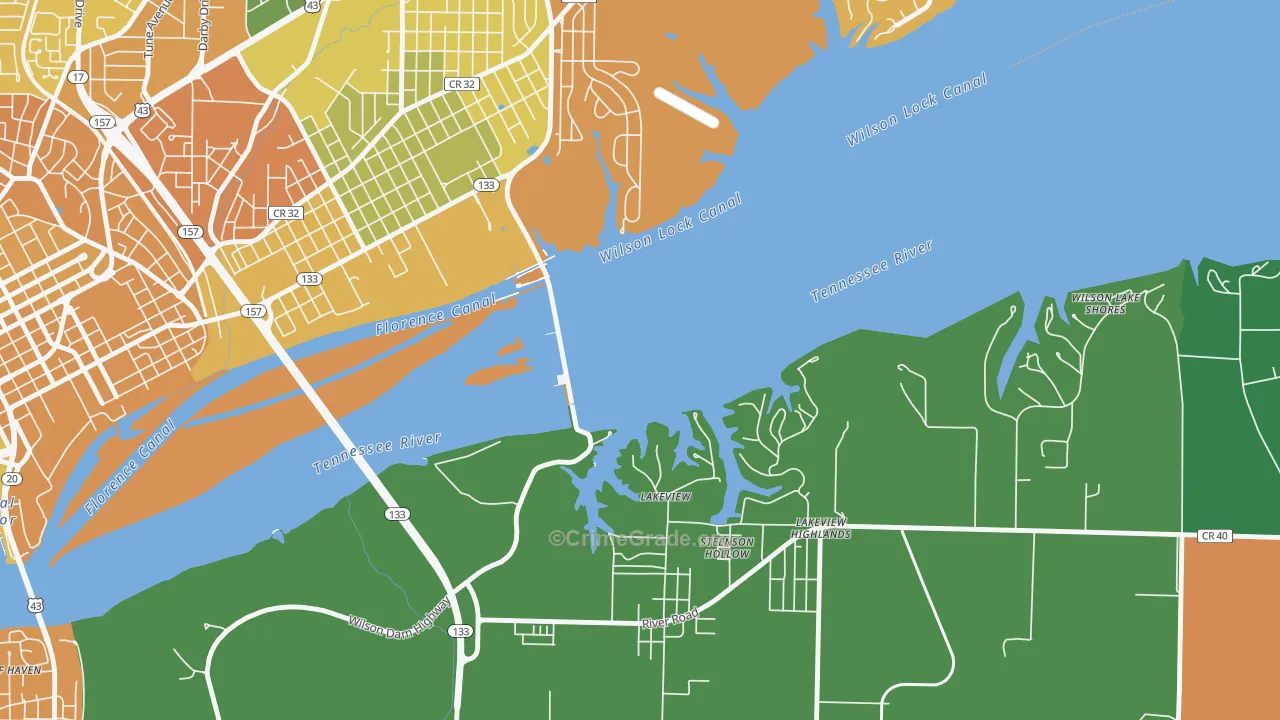 Wilson Lake Shores, AL Map of Murder Rates