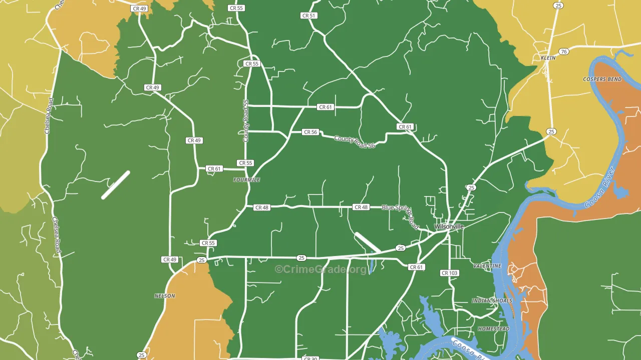 Wilsonville, AL Map of Murder Rates