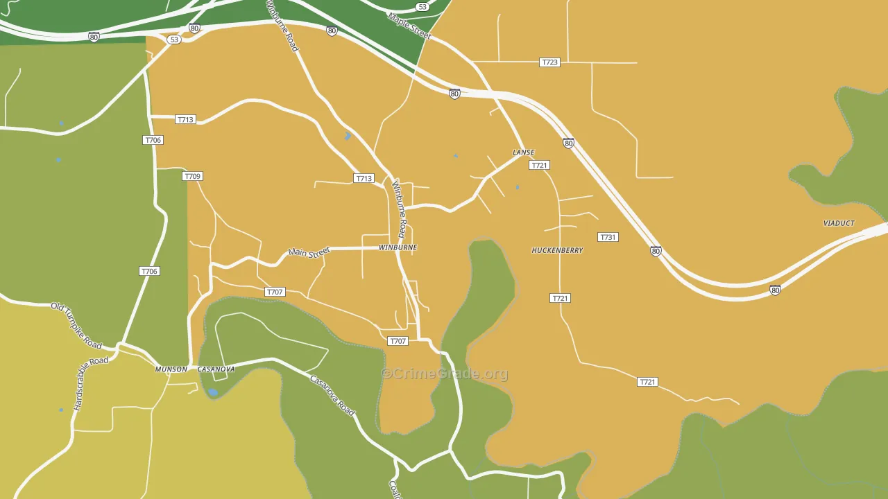 Winburne, PA Map of Murder Rates