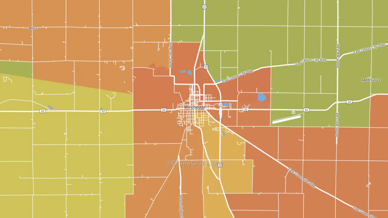 Winchester, IN Map of Murder Rates