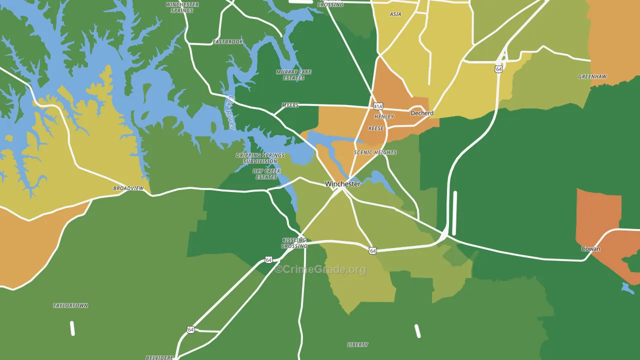 Winchester, TN Map of Murder Rates