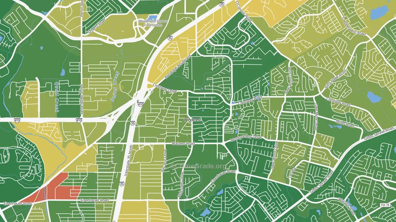 Windcrest, TX Map of Murder Rates