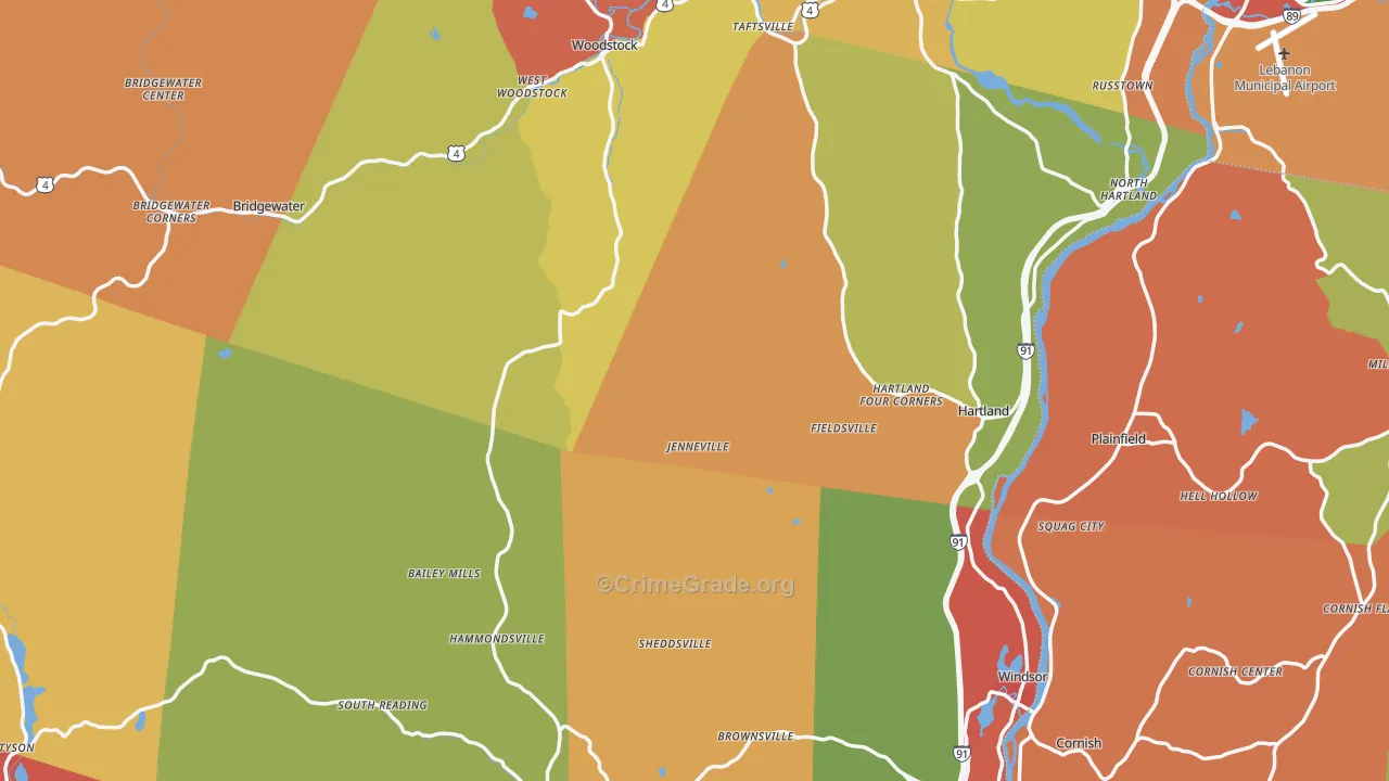 Windsor County, VT Map of Murder Rates