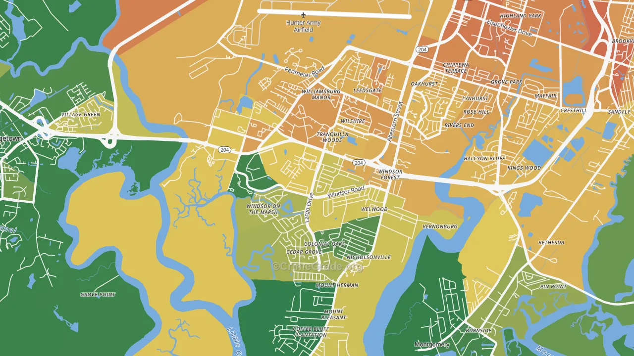 Windsor Forest, Savannah, GA Map of Murder Rates