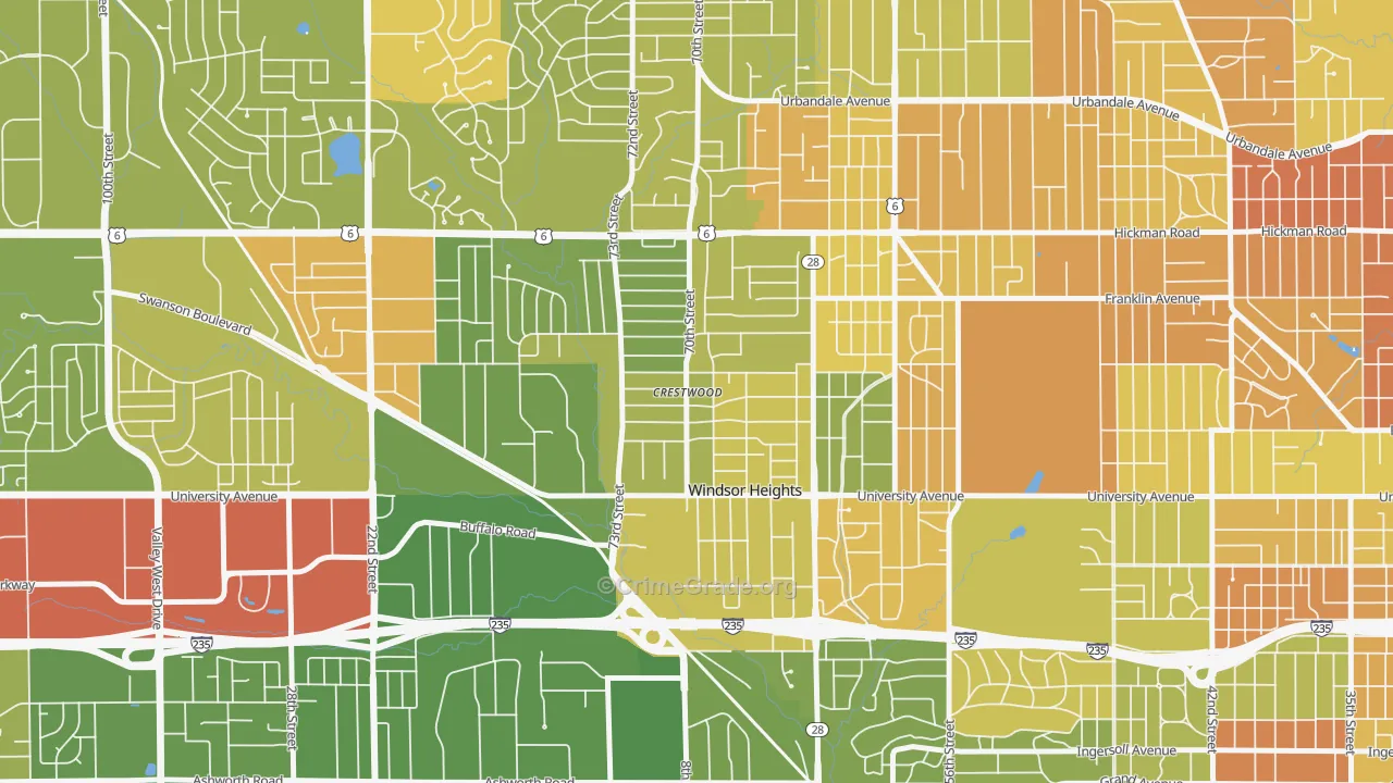 Windsor Heights, IA Map of Murder Rates