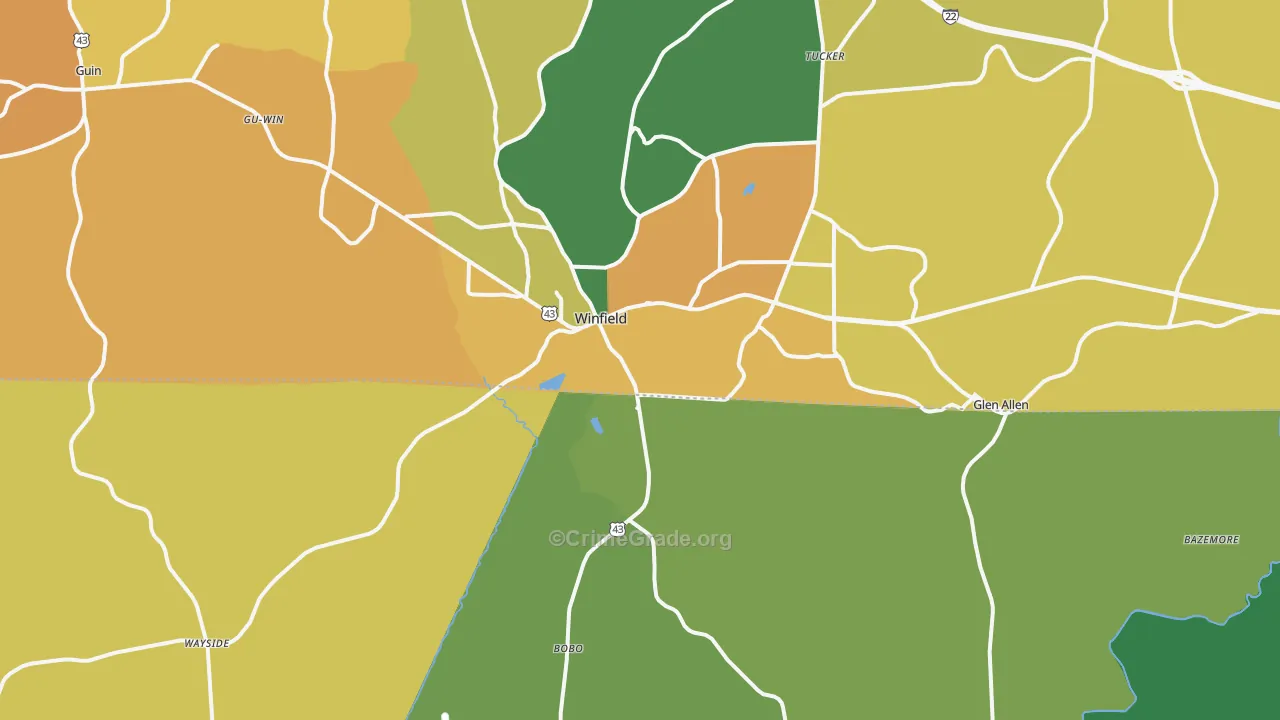 Winfield, AL Map of Murder Rates