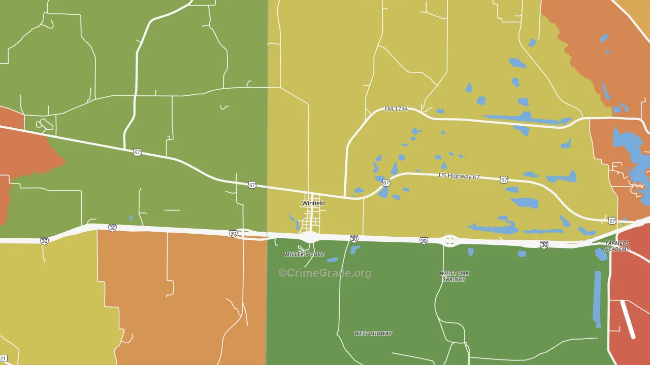 Winfield, TX Map of Murder Rates