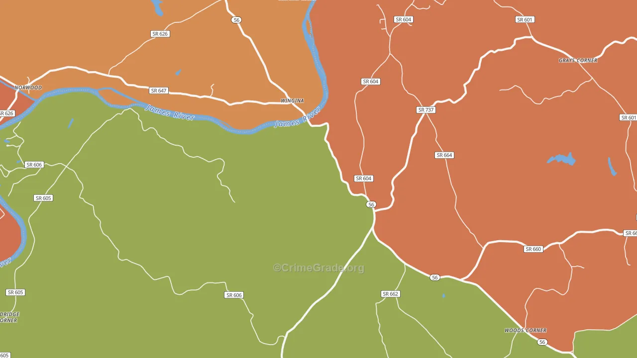 Wingina, VA Map of Murder Rates