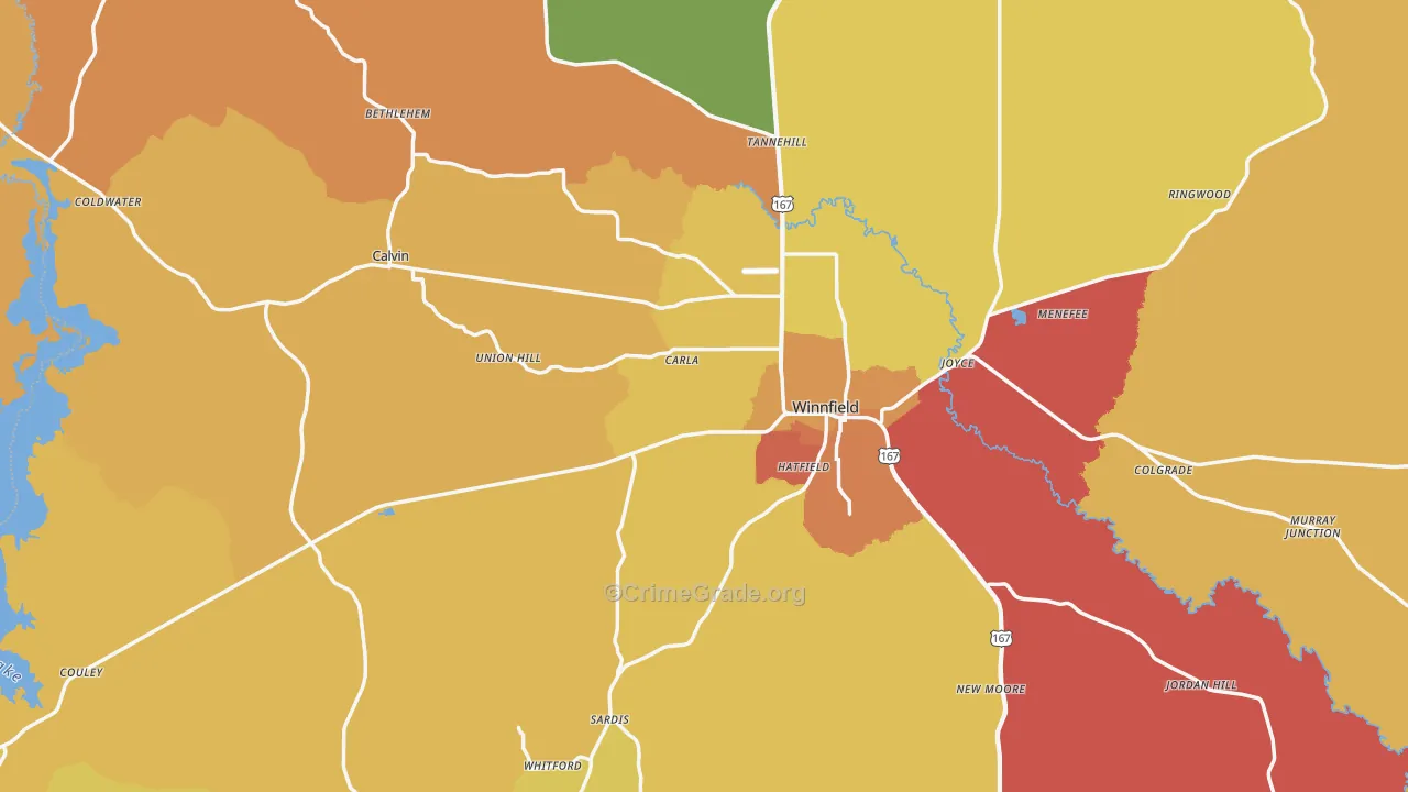 Winn Parish, LA Map of Murder Rates