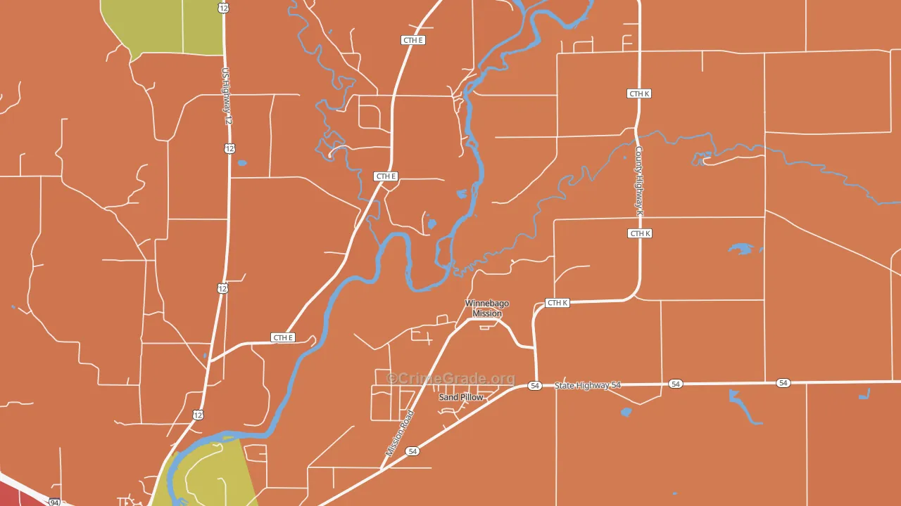 Winnebago Mission, WI Map of Murder Rates