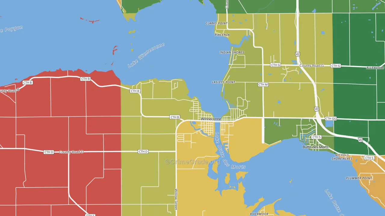 Winneconne, WI Map of Murder Rates