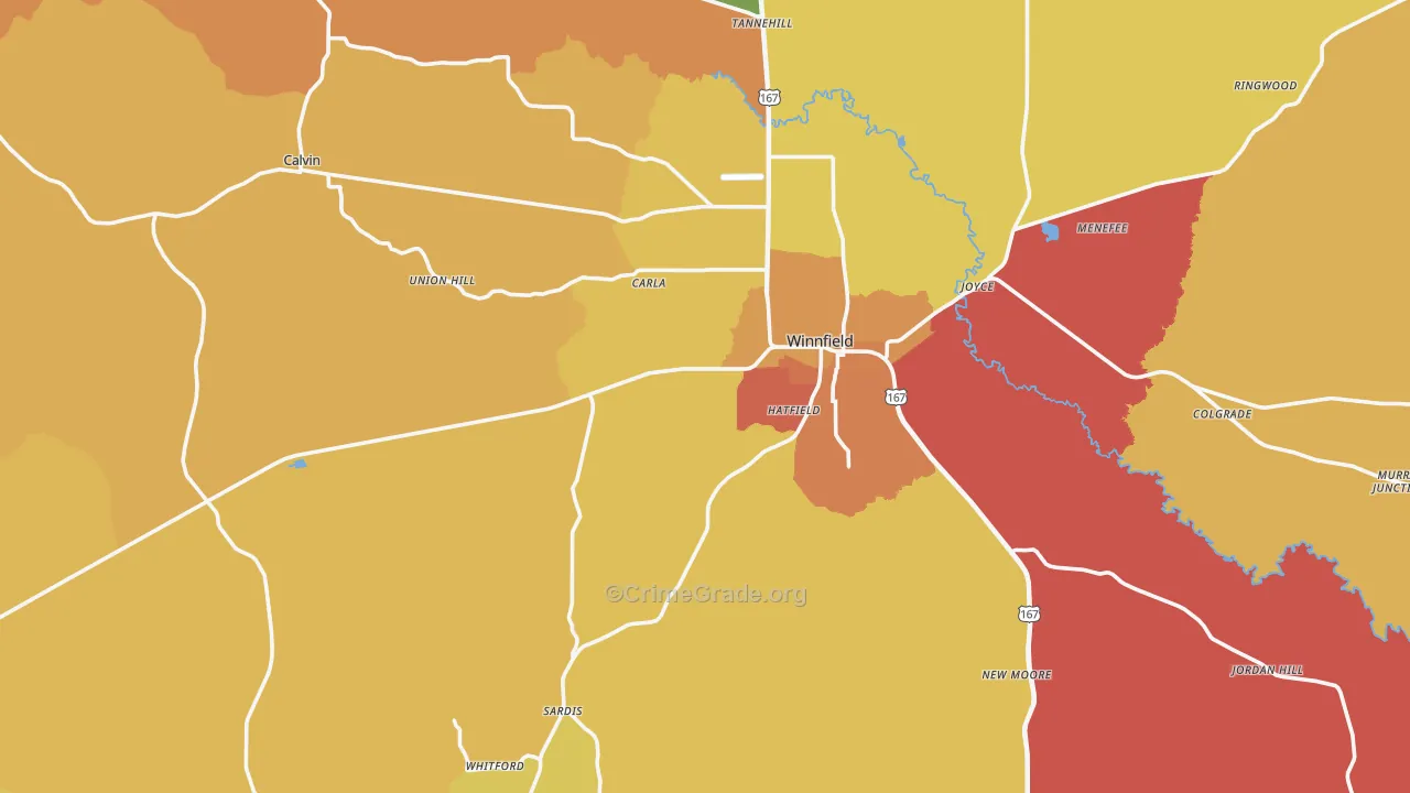 Winnfield, LA Map of Murder Rates