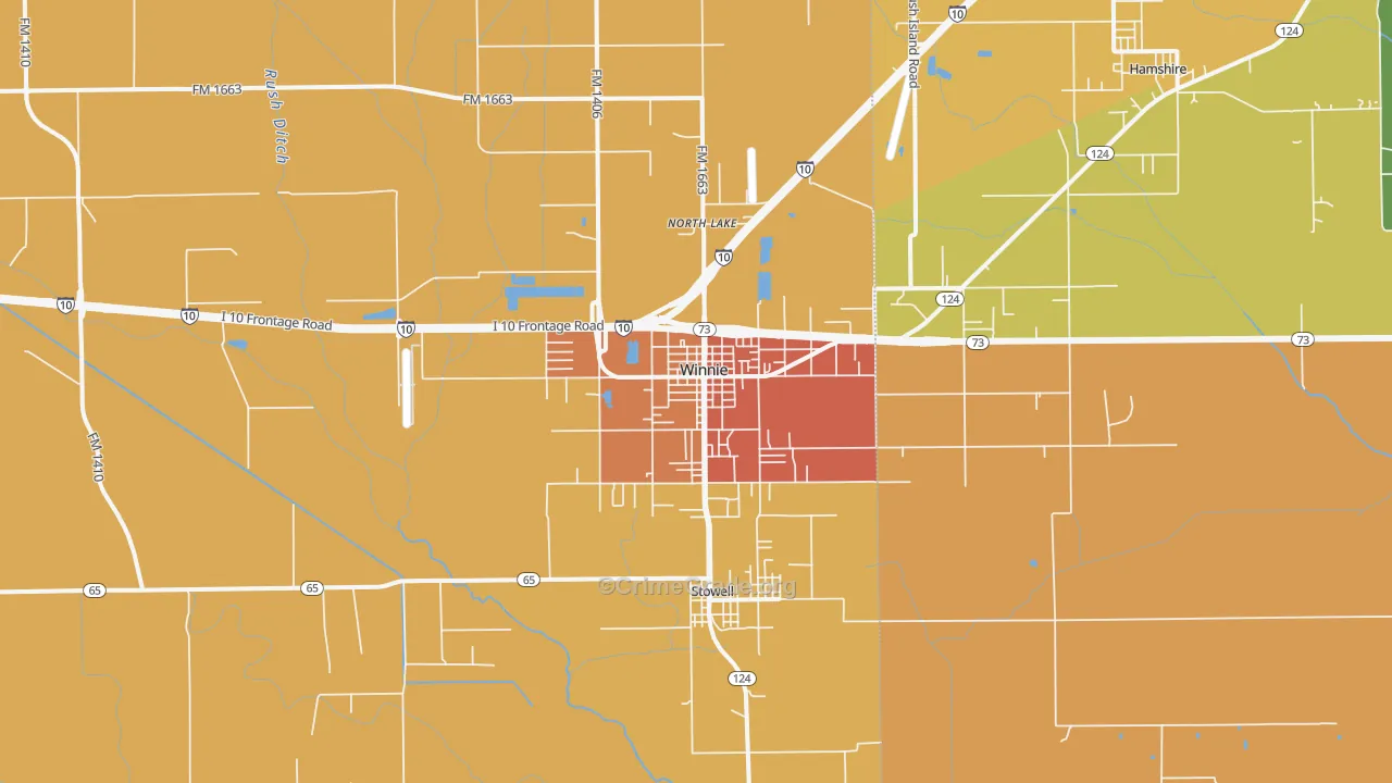 Winnie, TX Map of Murder Rates