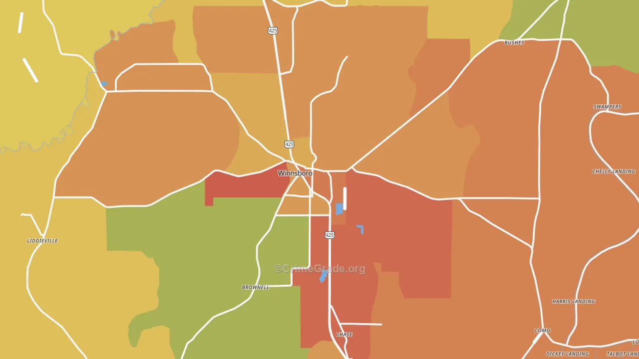 Winnsboro, LA Map of Murder Rates