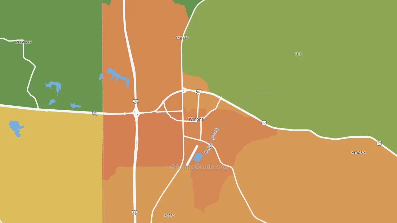 Winona, MS Map of Murder Rates